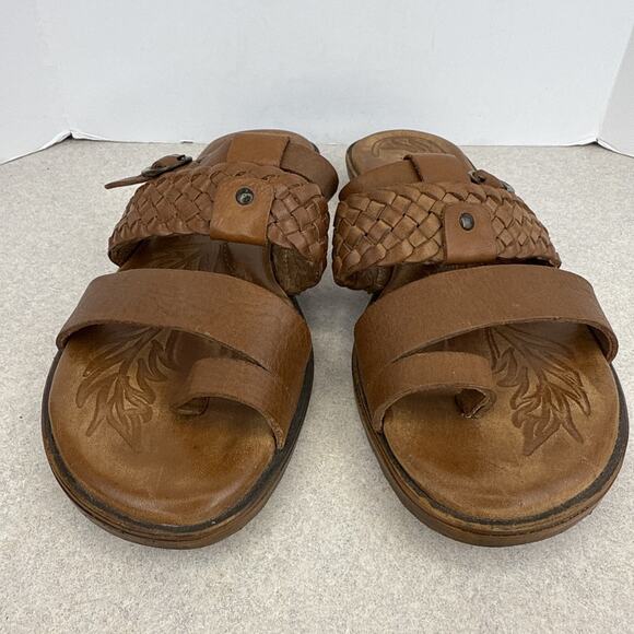 Women’s Born Brown Leather Strappy Slip On Buckle Thongs Sandals Size 9 - Picture 2 of 9